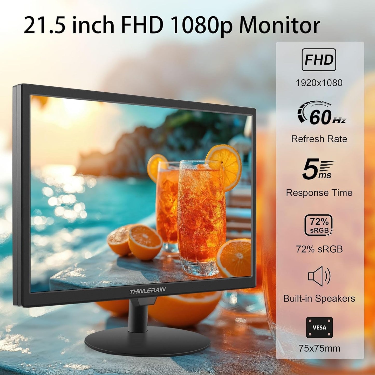 21.5 Inch PC Monitor 1920x1080p LED Display Computer Monitor with VGA/HDMI/AV/BN